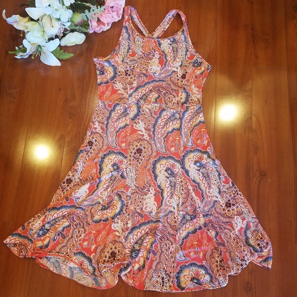 🛍Grayson Paisley Criss Cross Back Flare Dress Sm - Picture 4 of 6